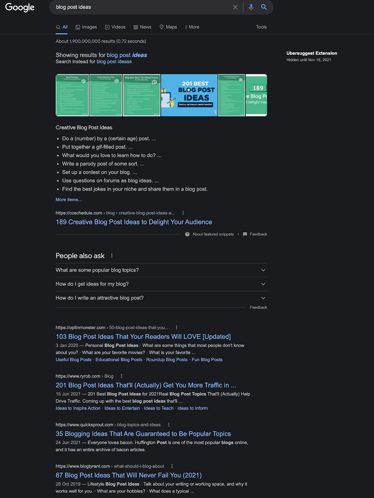 blog post ideas Google search results