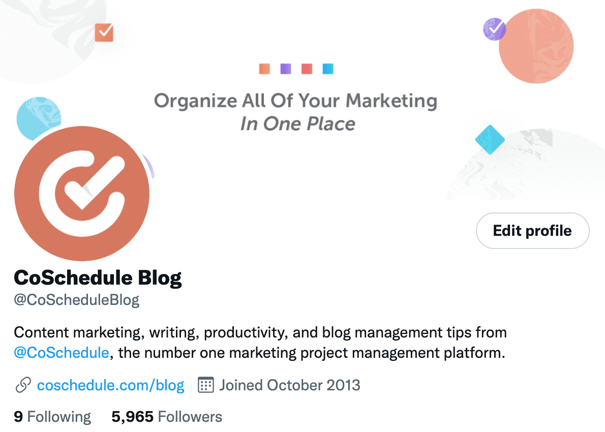 CoSchedule blog account Twitter bio