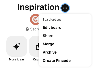 Pinterest edit board button