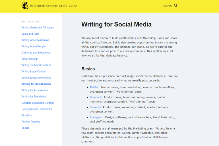 Mailchimp style guide writing for social media