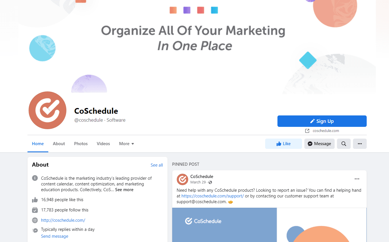 CoSchedule Facebook profile