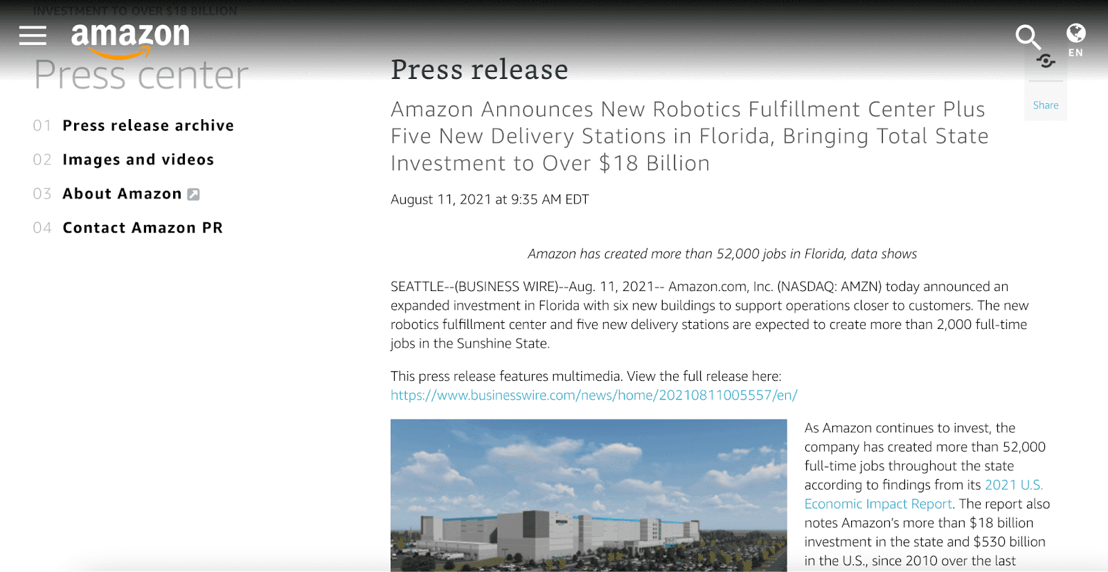 Amazon announces a grand opening of a new fulfillment center in Florida 