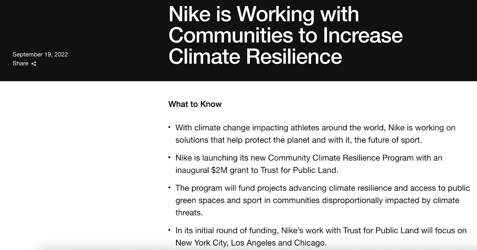 press release announcement of an commitment to climate resilience from Nike