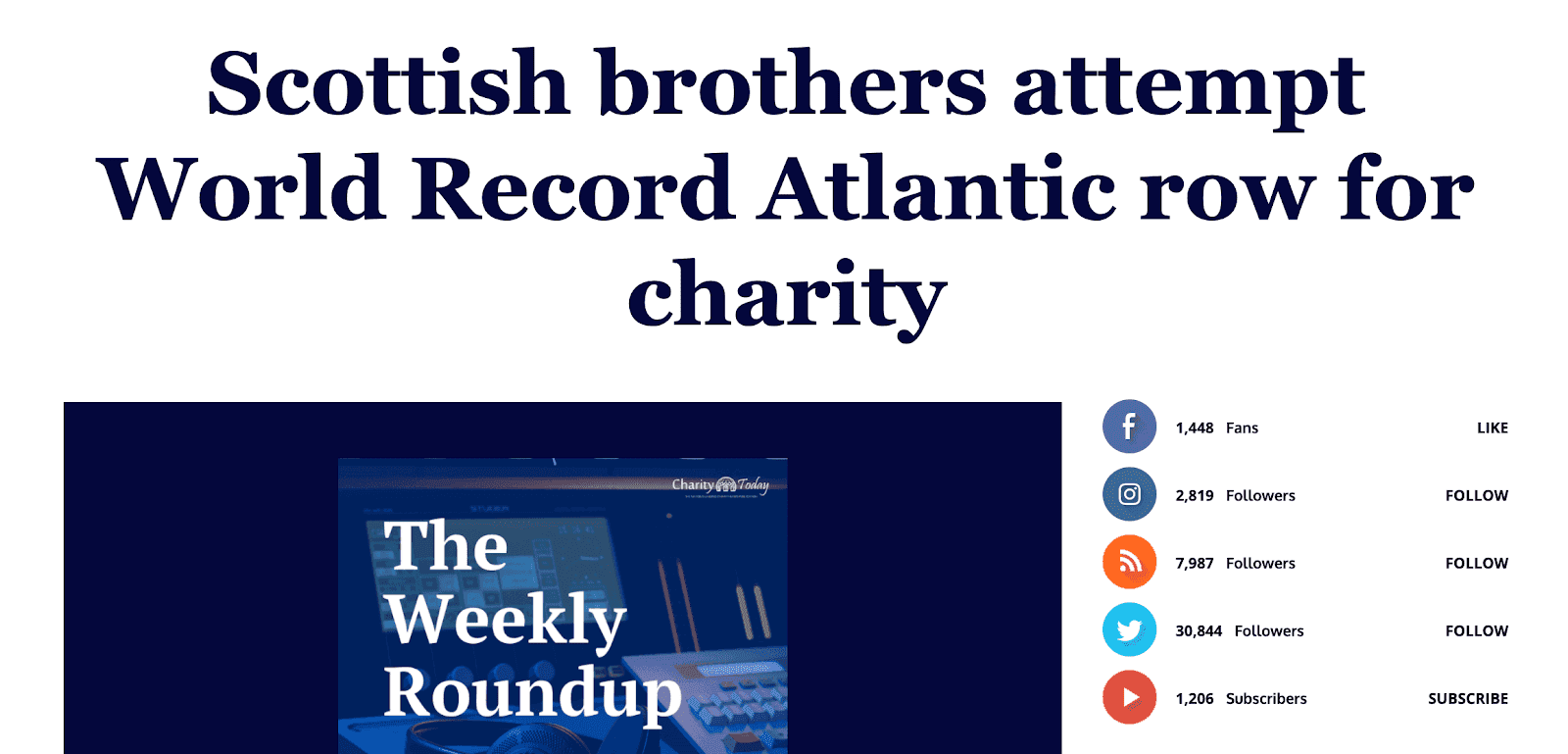 A Weekly Roundup article on a new charity.