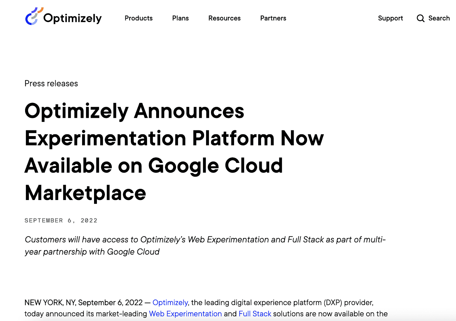 Optimizely announces experimentation platform available on google cloud 