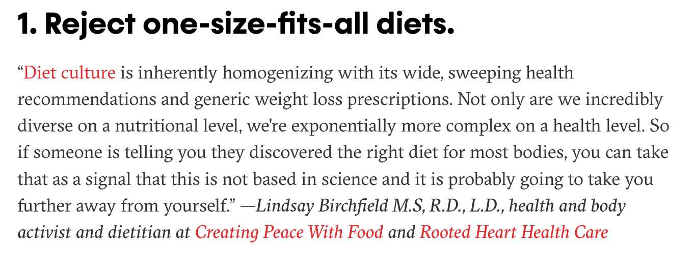 Reject one size fits all diets