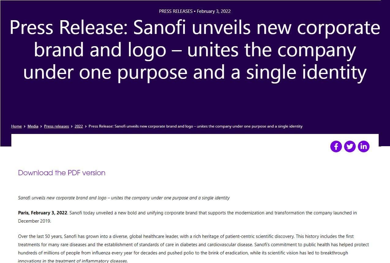 rebranding press release from Sanofi