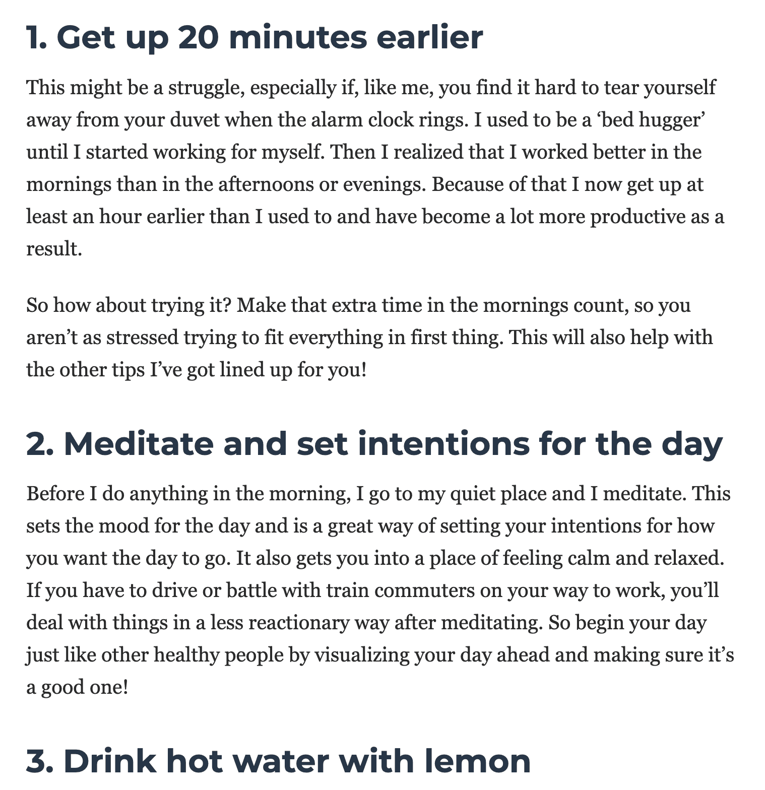 Suggestions for a healthy morning before work