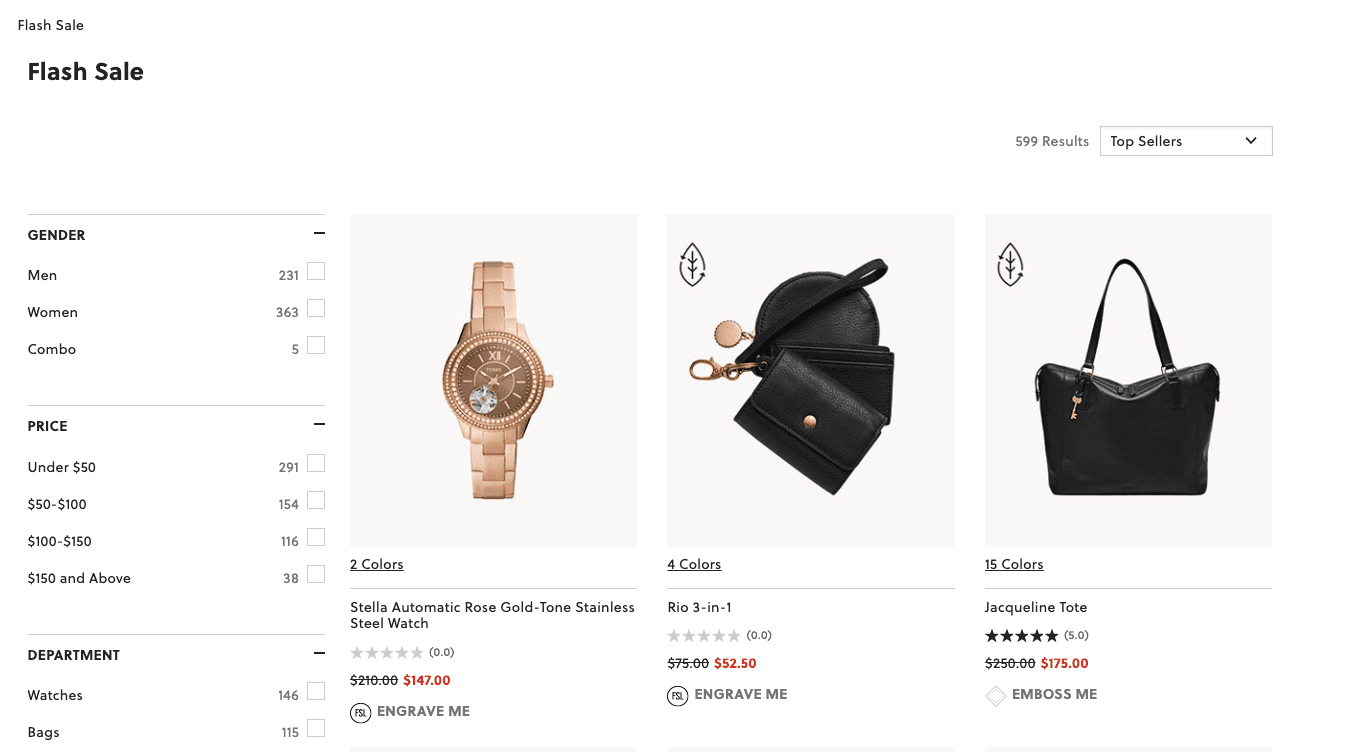 flash sale at fossil