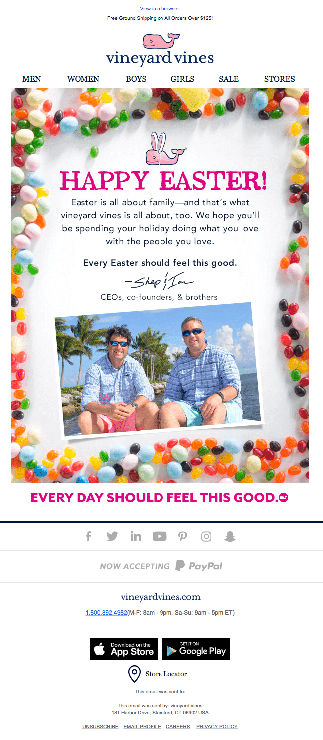 An email example from Vineyard Vines wishing their customers a happy Easter.