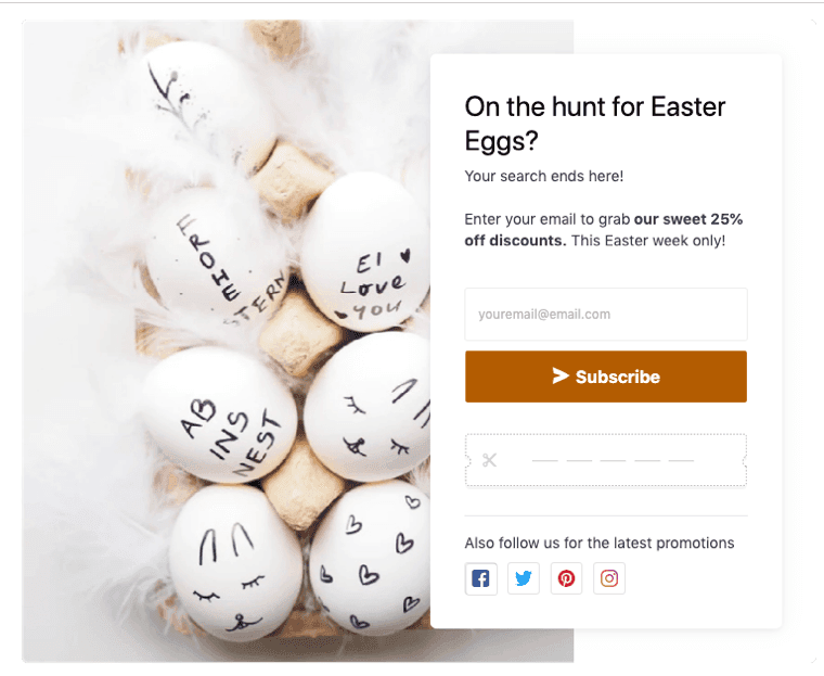 An eye-catching Easter themed email pop up.