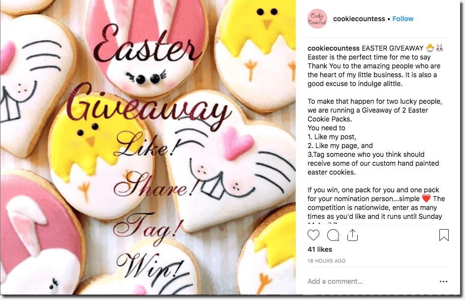 An Instagram post promoting an Easter giveaway.