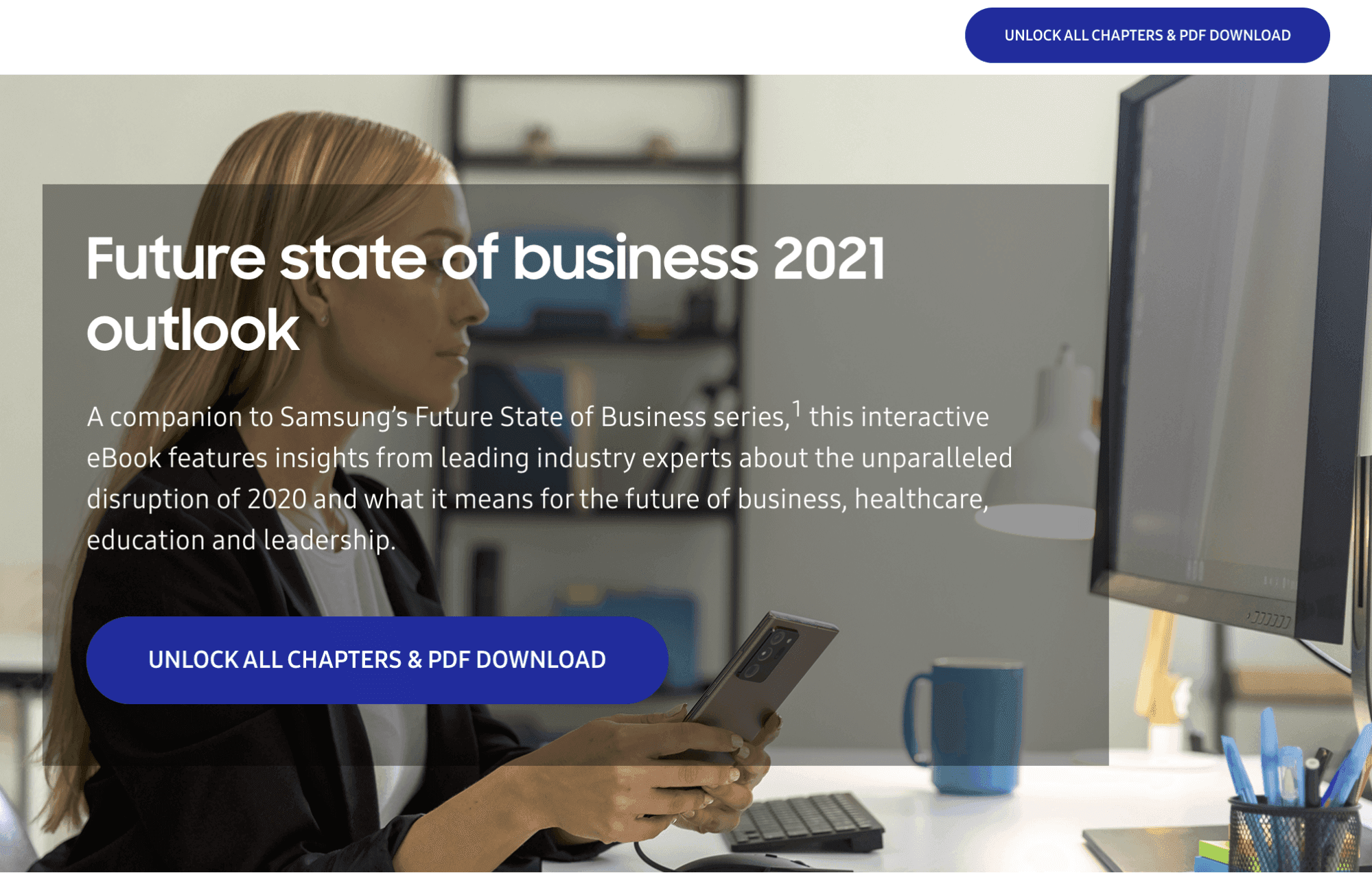 Screenshot from Samsung website of an example of a case study about future state of business