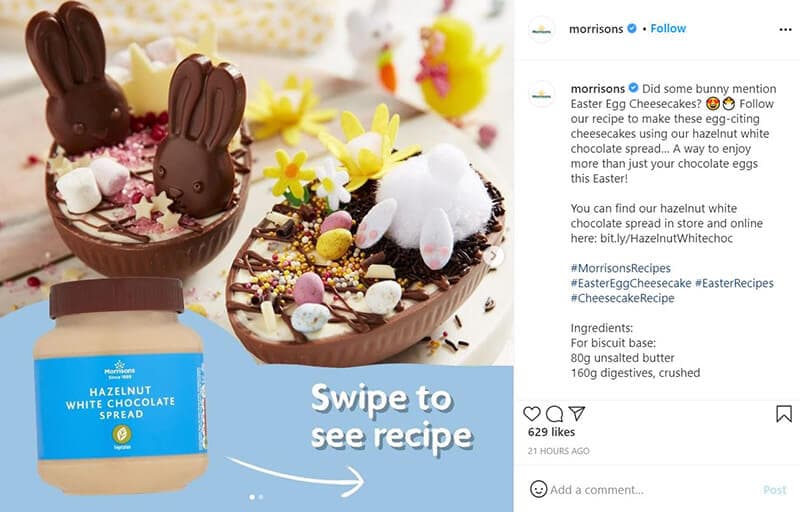 Instagram post promoting a seasonal easter recipe.