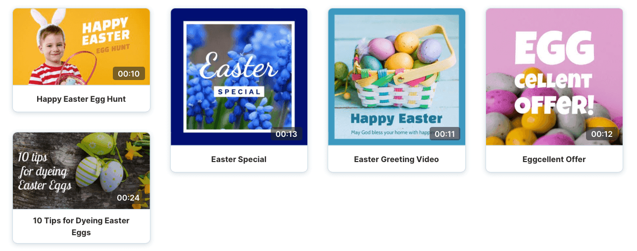 Various Easter video templates available to send to customers from Wave.video.