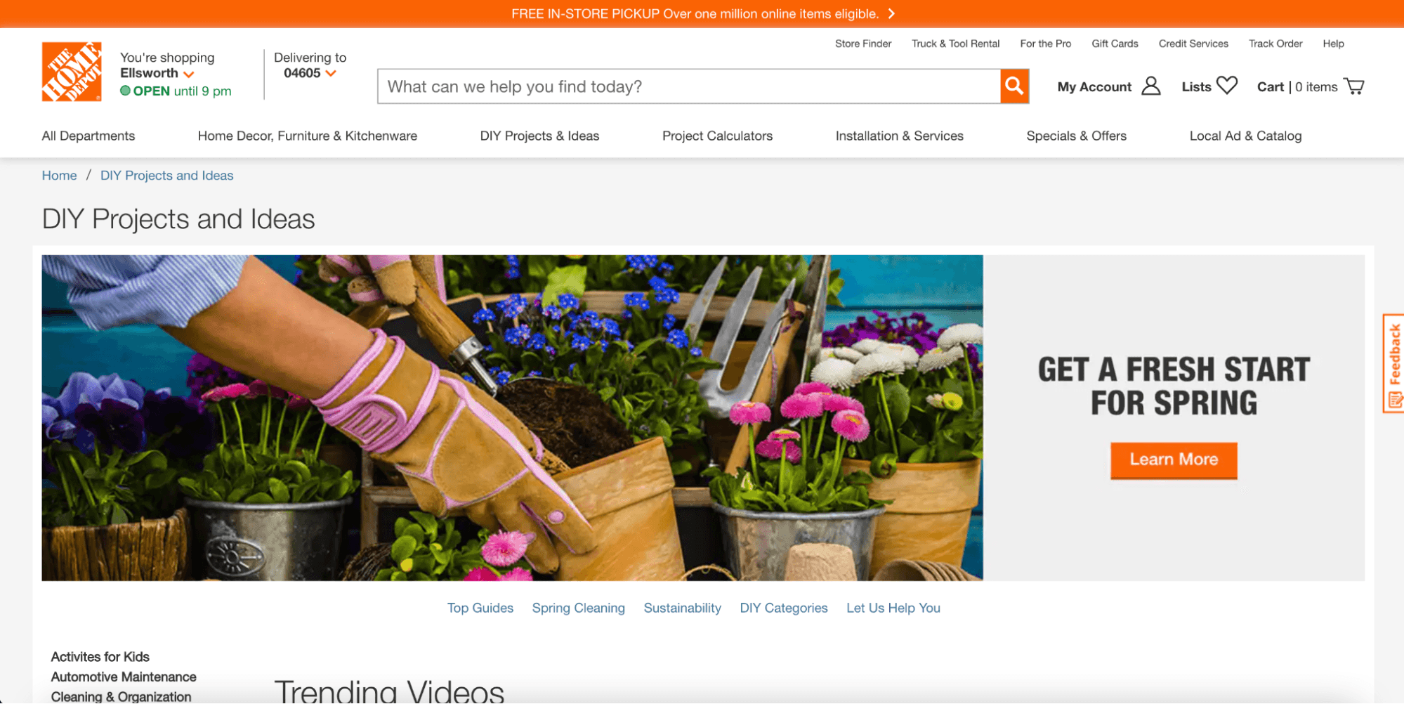 Home Depot blog homepage