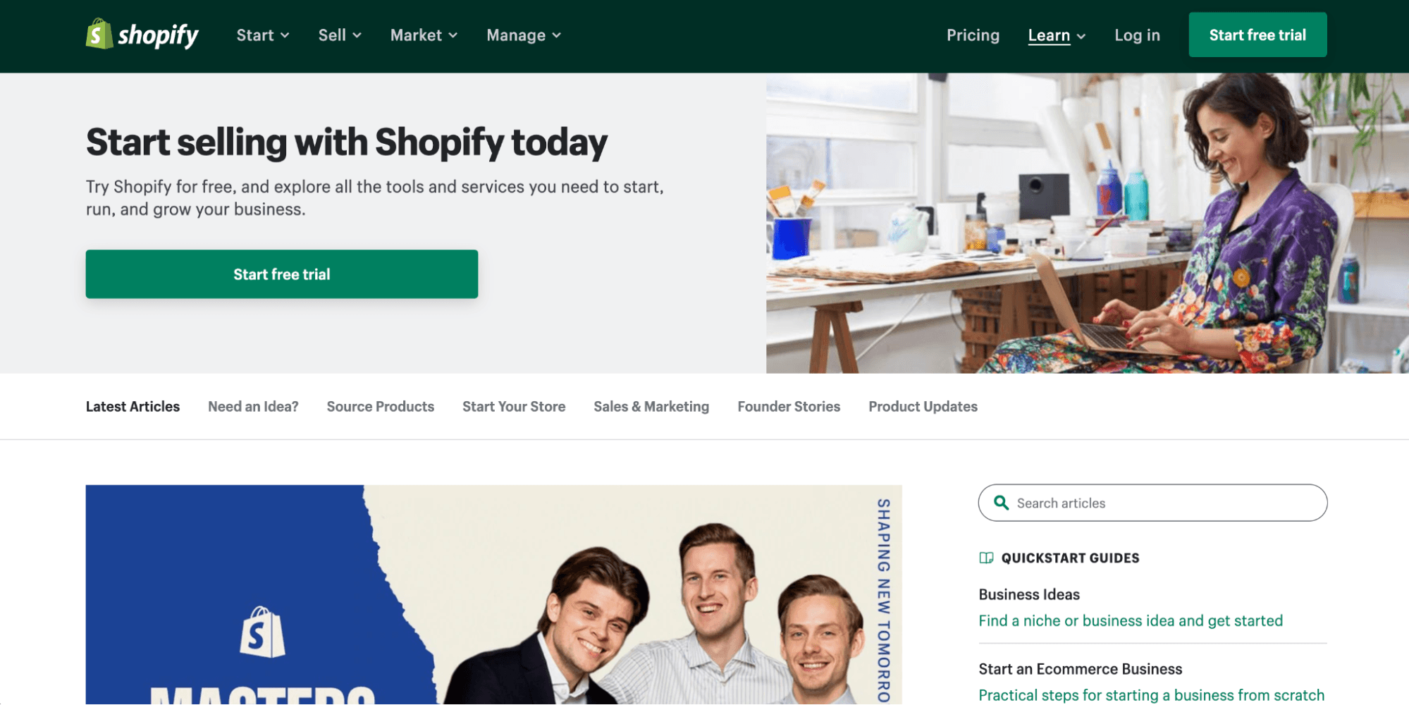 Shopify blog homepage