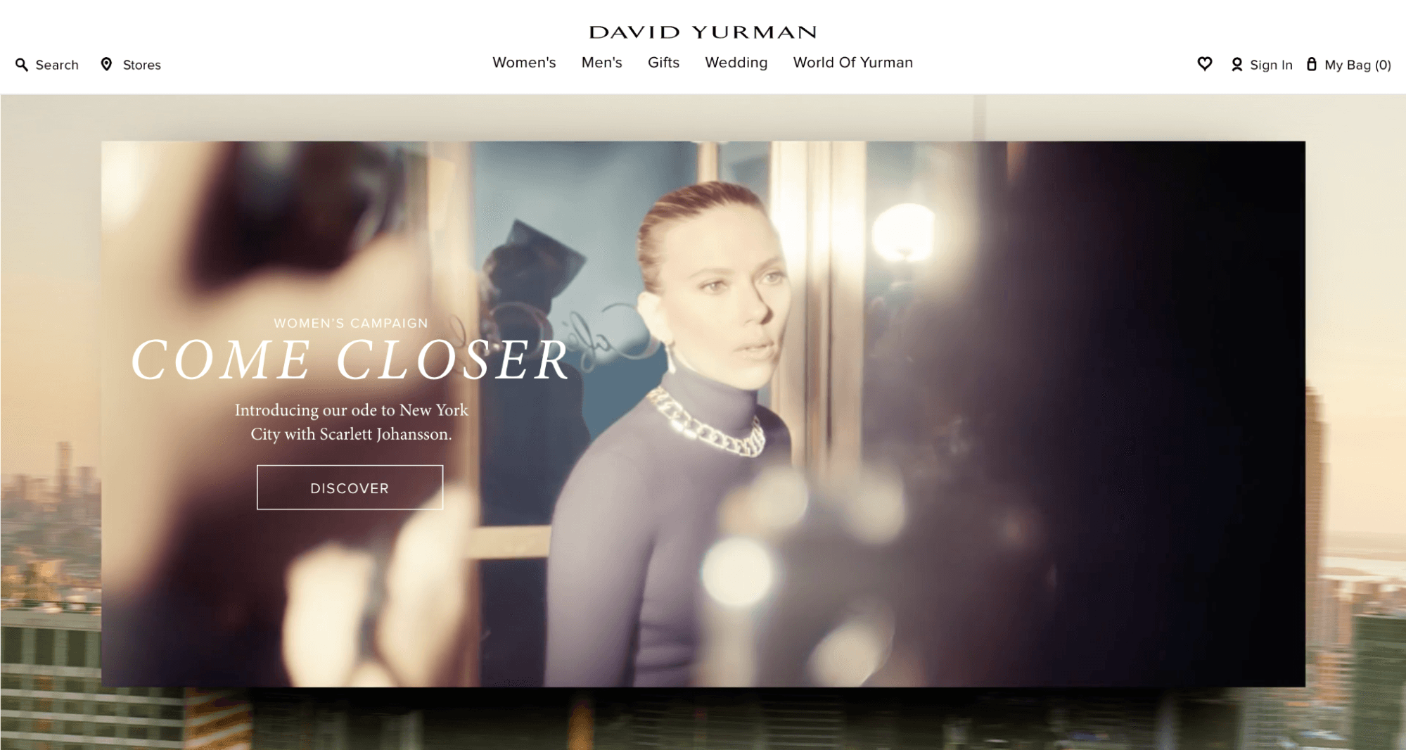 Luxury brand David Yurman's home page of their website