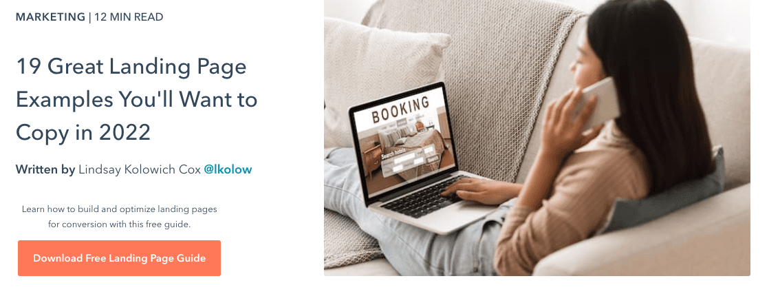 19 great landing page examples you'l want to copy in 2022 - screenshot from hubspot blog