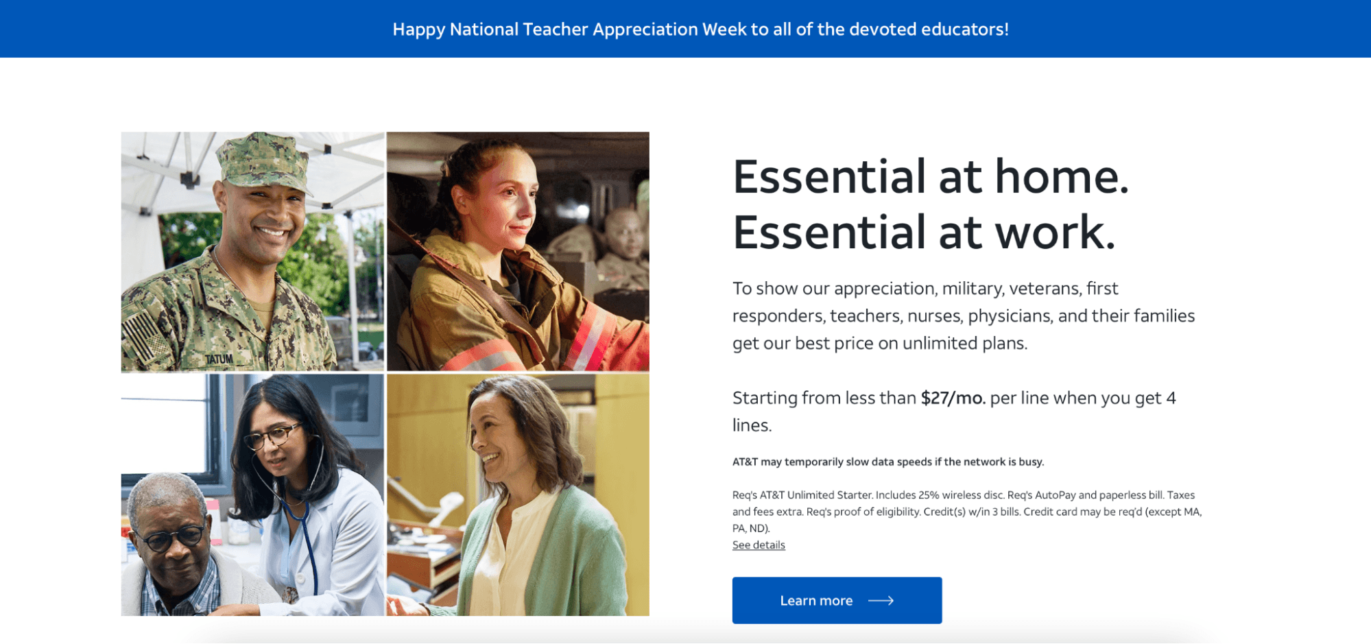 image of webpage showing veterans and describing AT&T's veteran discount