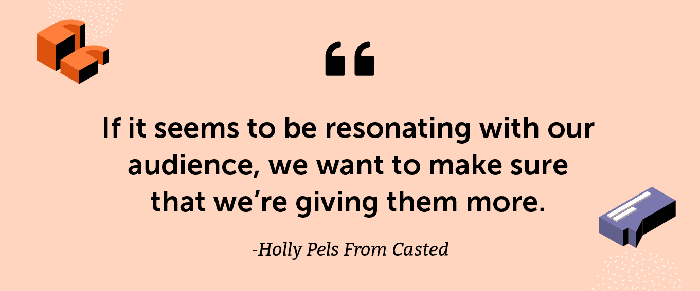“If it seems to be resonating with our audience, we want to make sure that we’re giving them more.” - Holly Pels From Casted