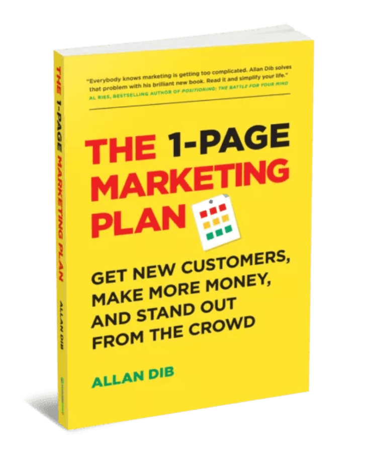 Bright yellow cover of The 1-Page Marketing Plan