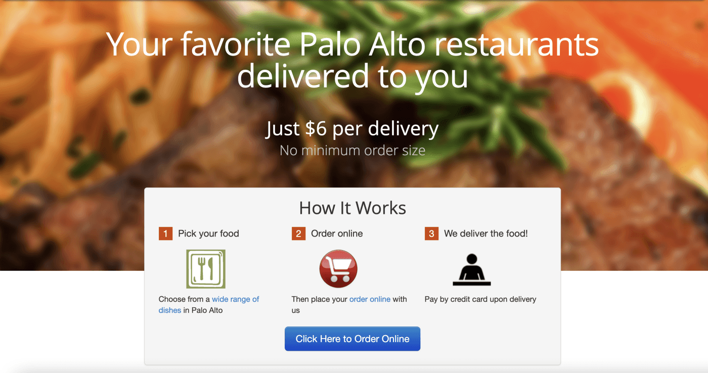 PaloAltoDelivery.com webpage