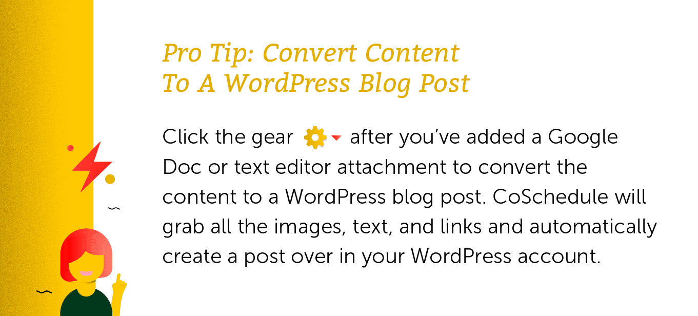 Pro tip illustration about converting a Worpress to a blog post