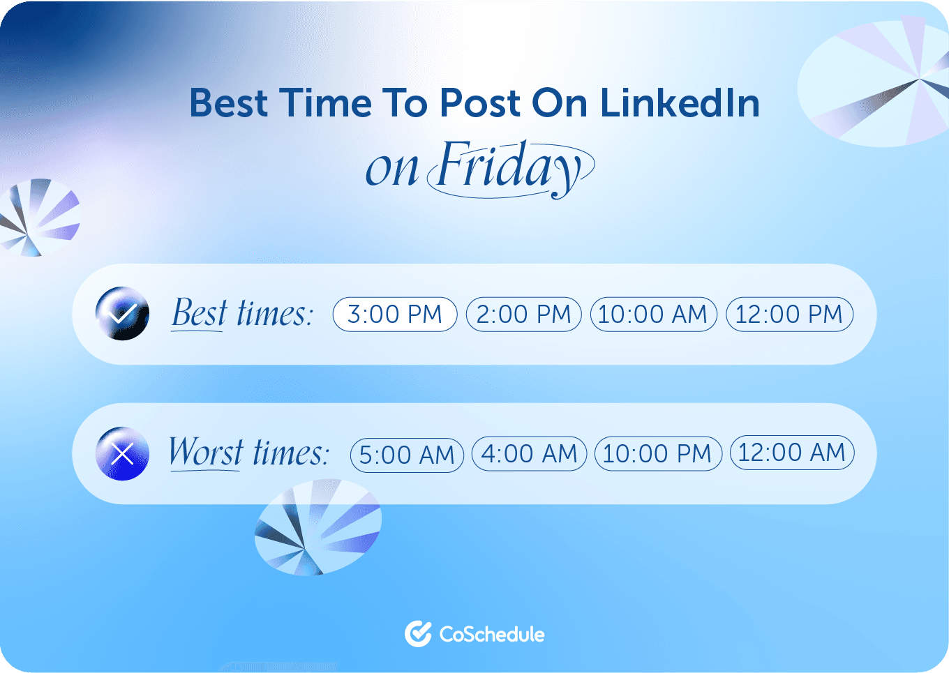 CoSchedule graphic on the best times to post on LinkedIn Friday