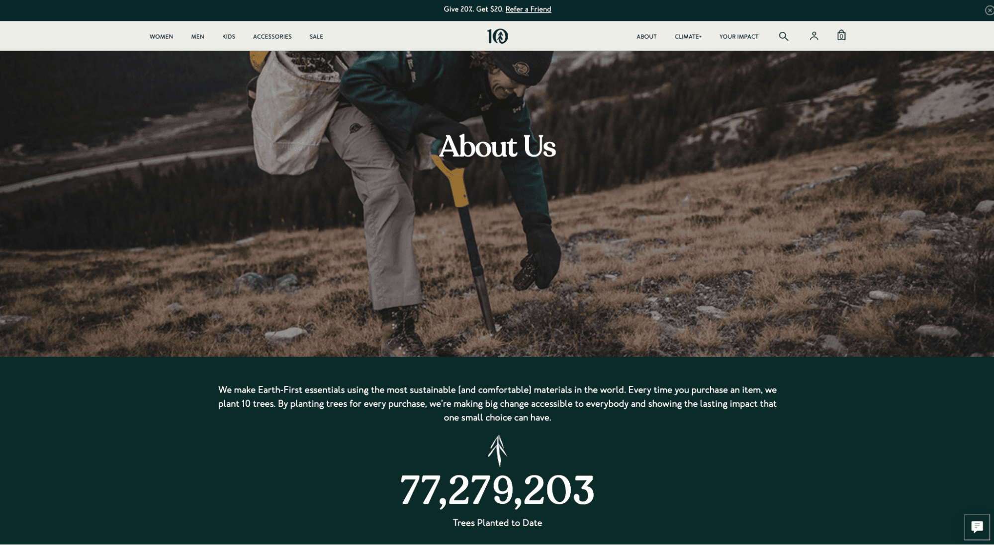 The "About Us" page of the TenTree website.
