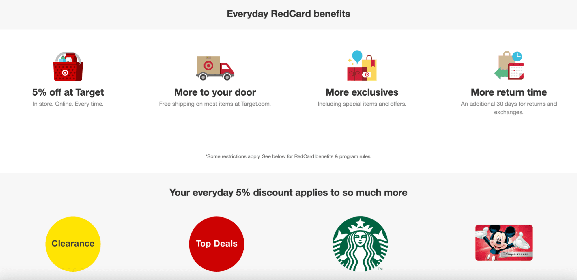 A screenshot from the Target website, promoting everyday RedCard benefits for customers.