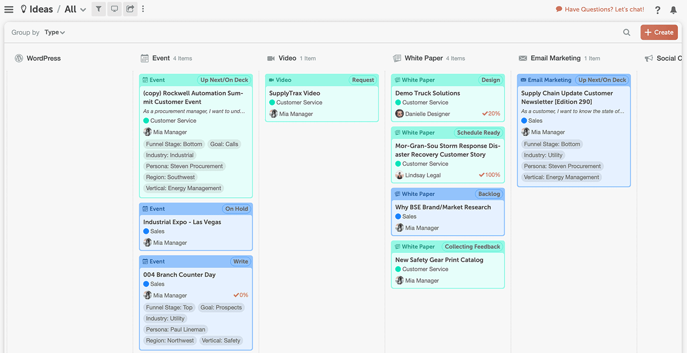 CoSchedule's marketing calendar ideas board feature