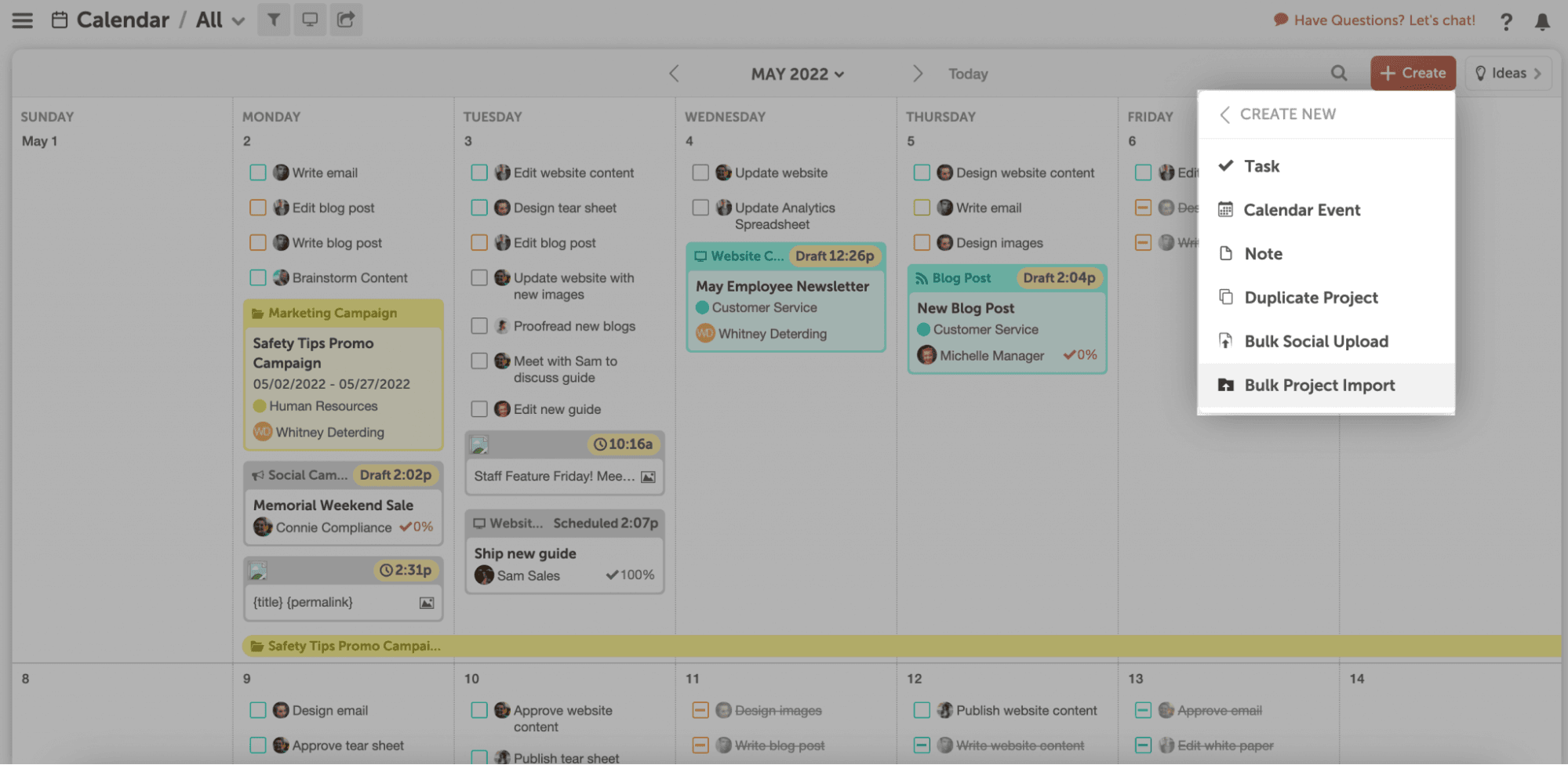 image showing new task in marketing calendar