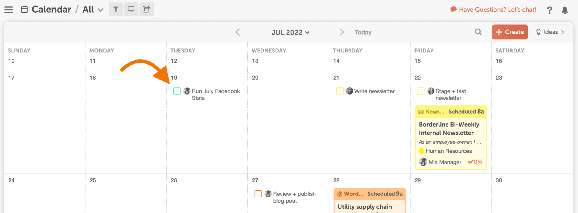 task in the marketing calendar calendar view