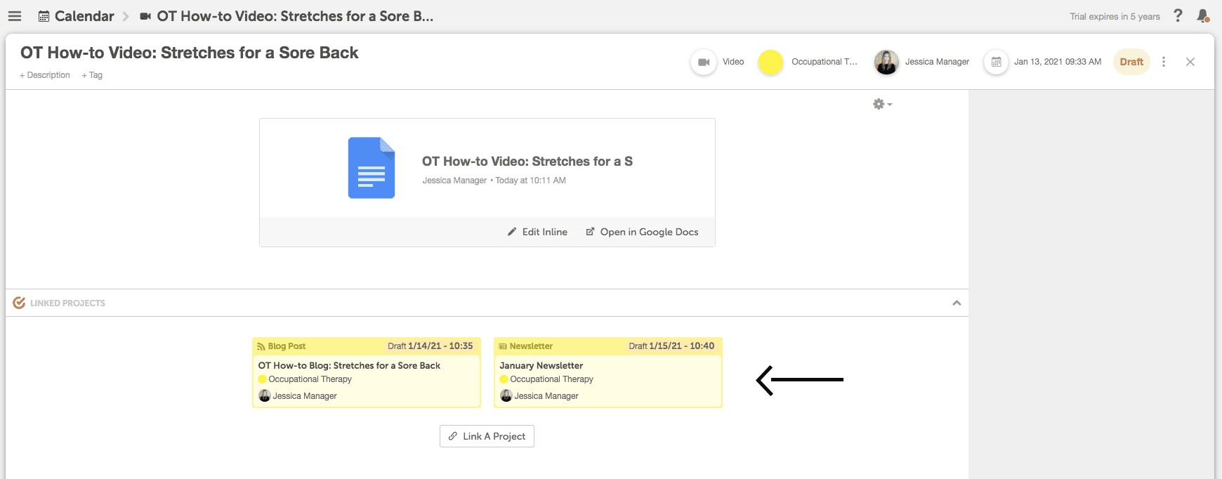 image of an attached project in marketing calendar