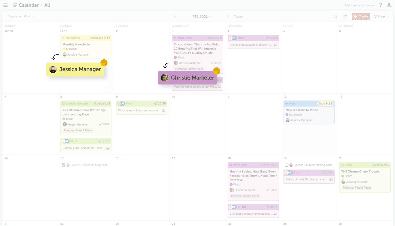 screenshot of project owner in marketing calendar