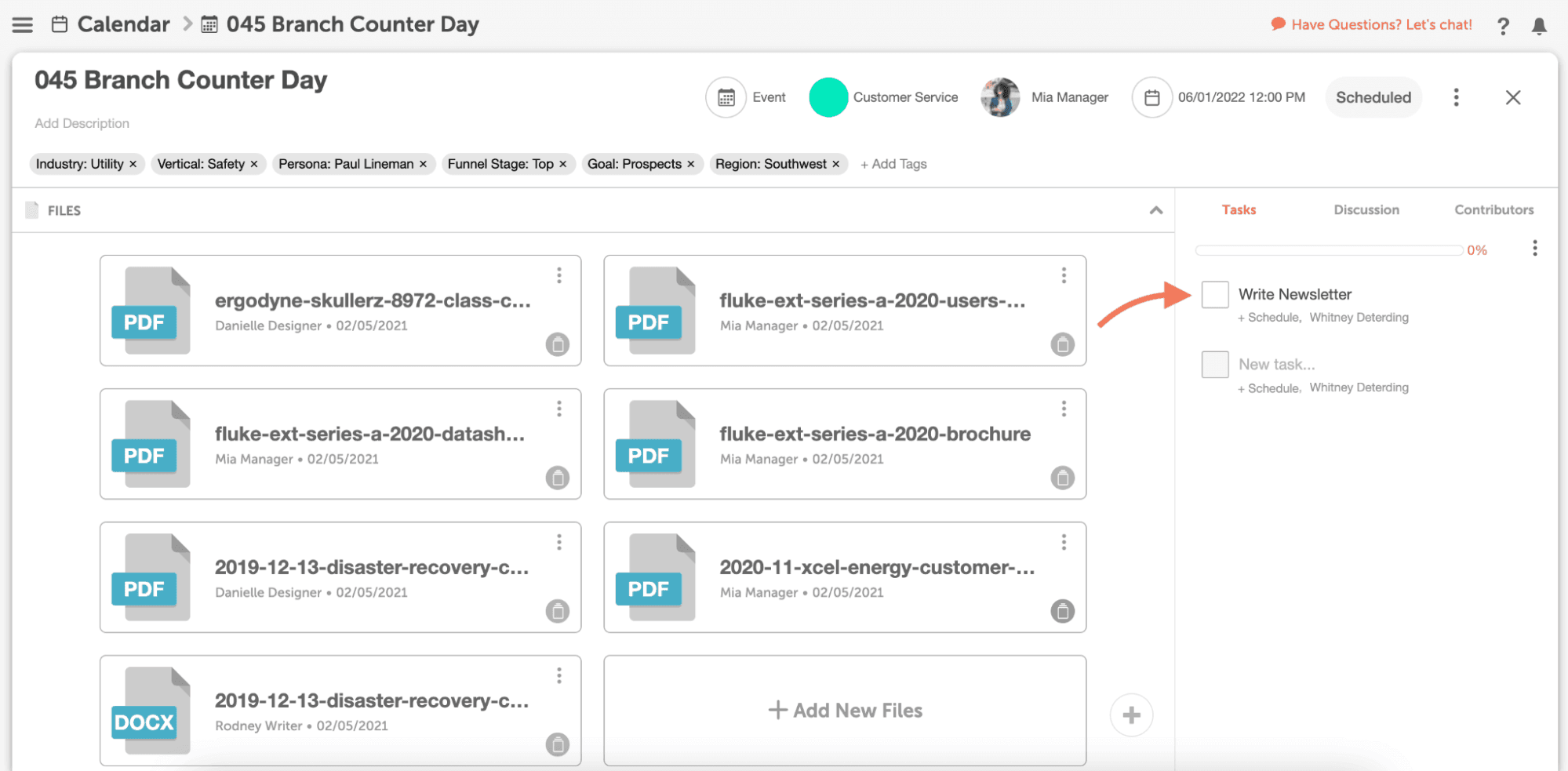 image showing a task in marketing calendar