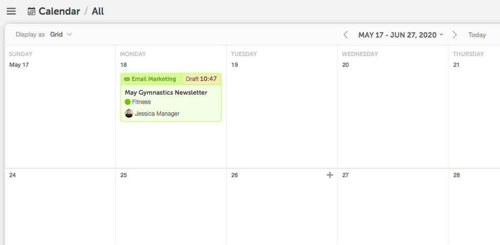 image showing new project card in marketing calendar