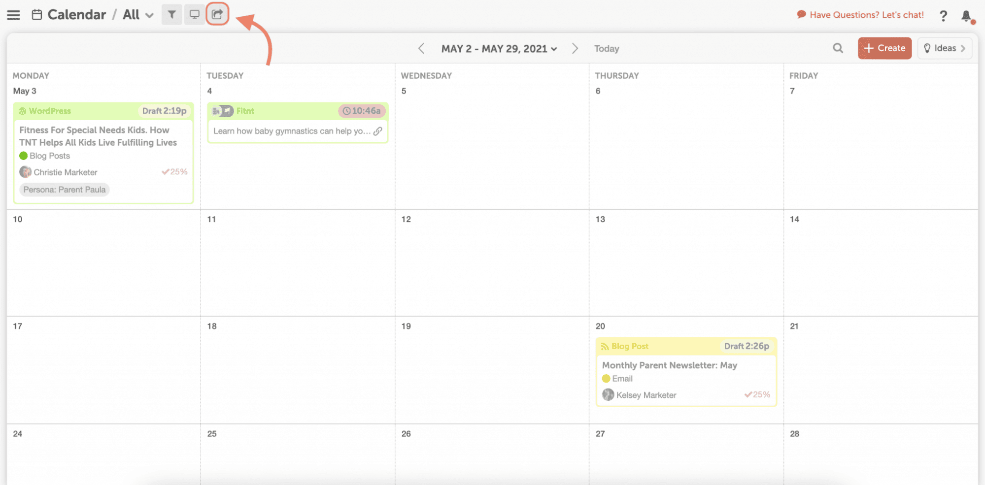 screenshot of read only sharing in marketing calendar