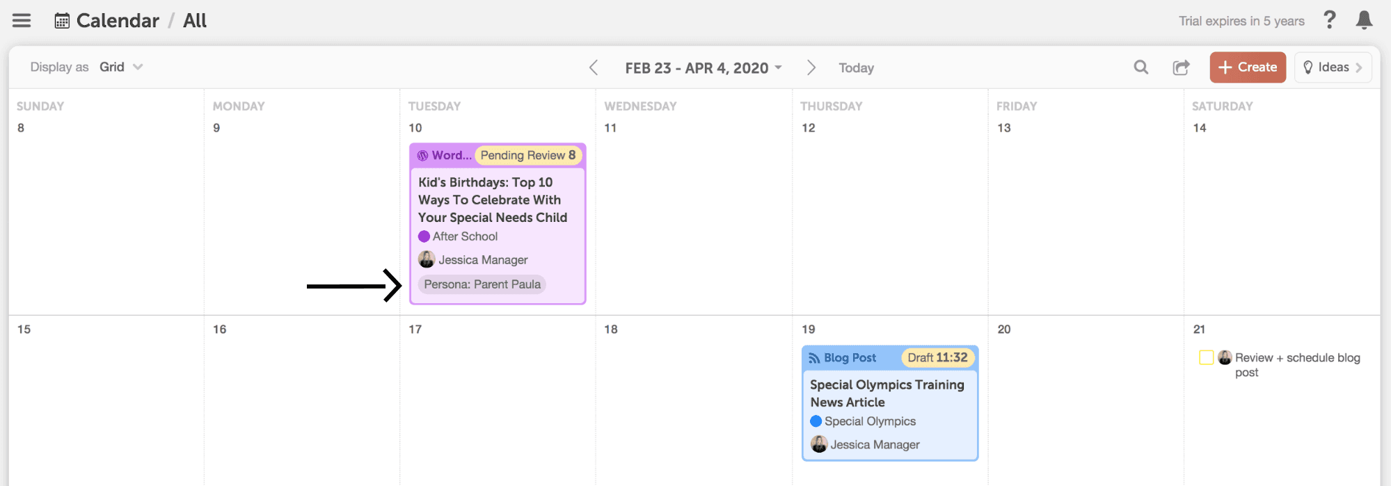 image showing tag on a project in marketing calendar