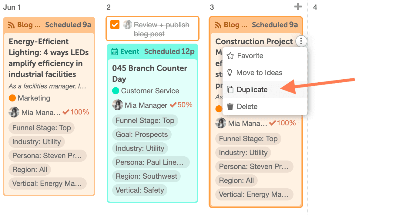 duplicate prject feature in marketing calendar