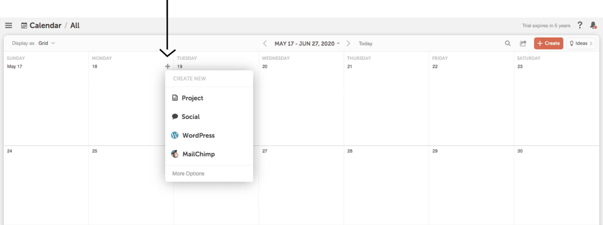 image showing new project in marketing calendar
