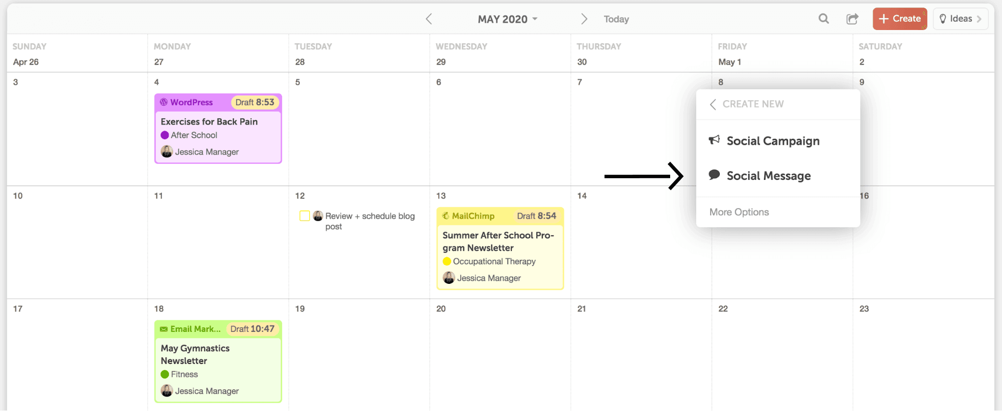 image showing new social message in marketing calendar