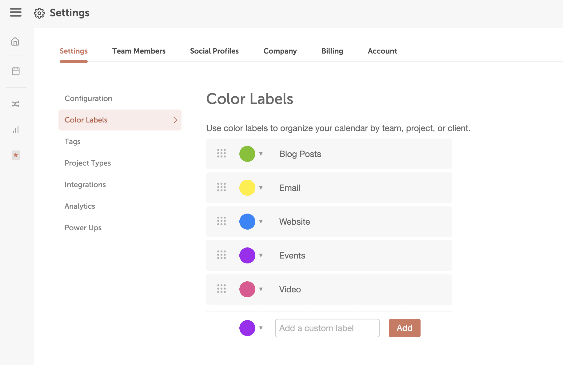 image showing color labels in marketing calendar