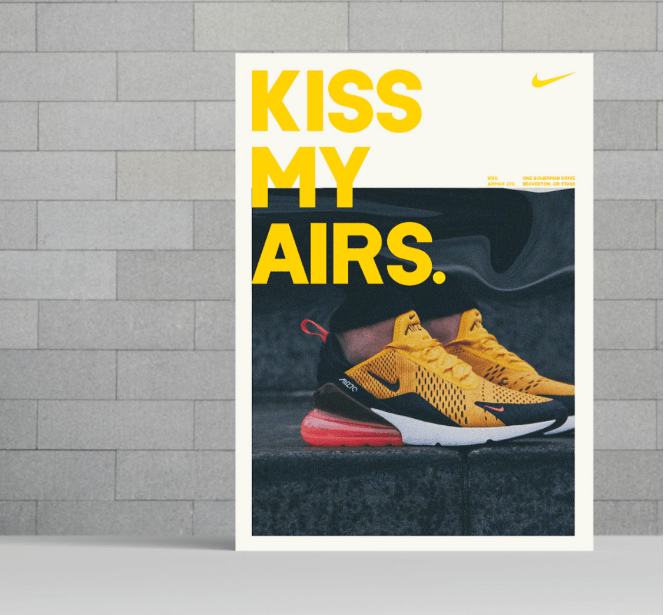 A Nike flyer with the words "Kiss my Airs" displayed over a picture of Nike shoes.