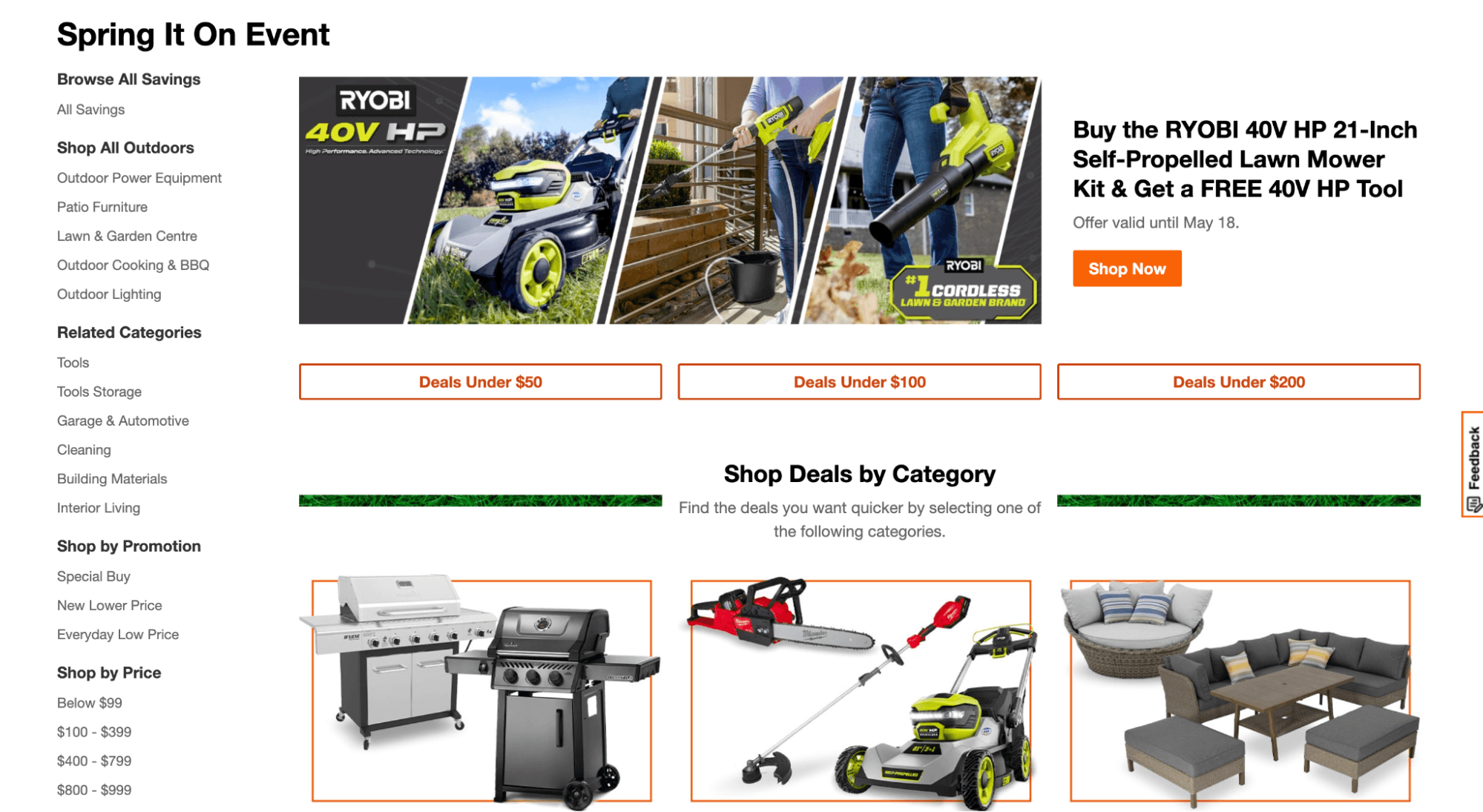 A screenshot of Home Depot's website, during a flash sale.
