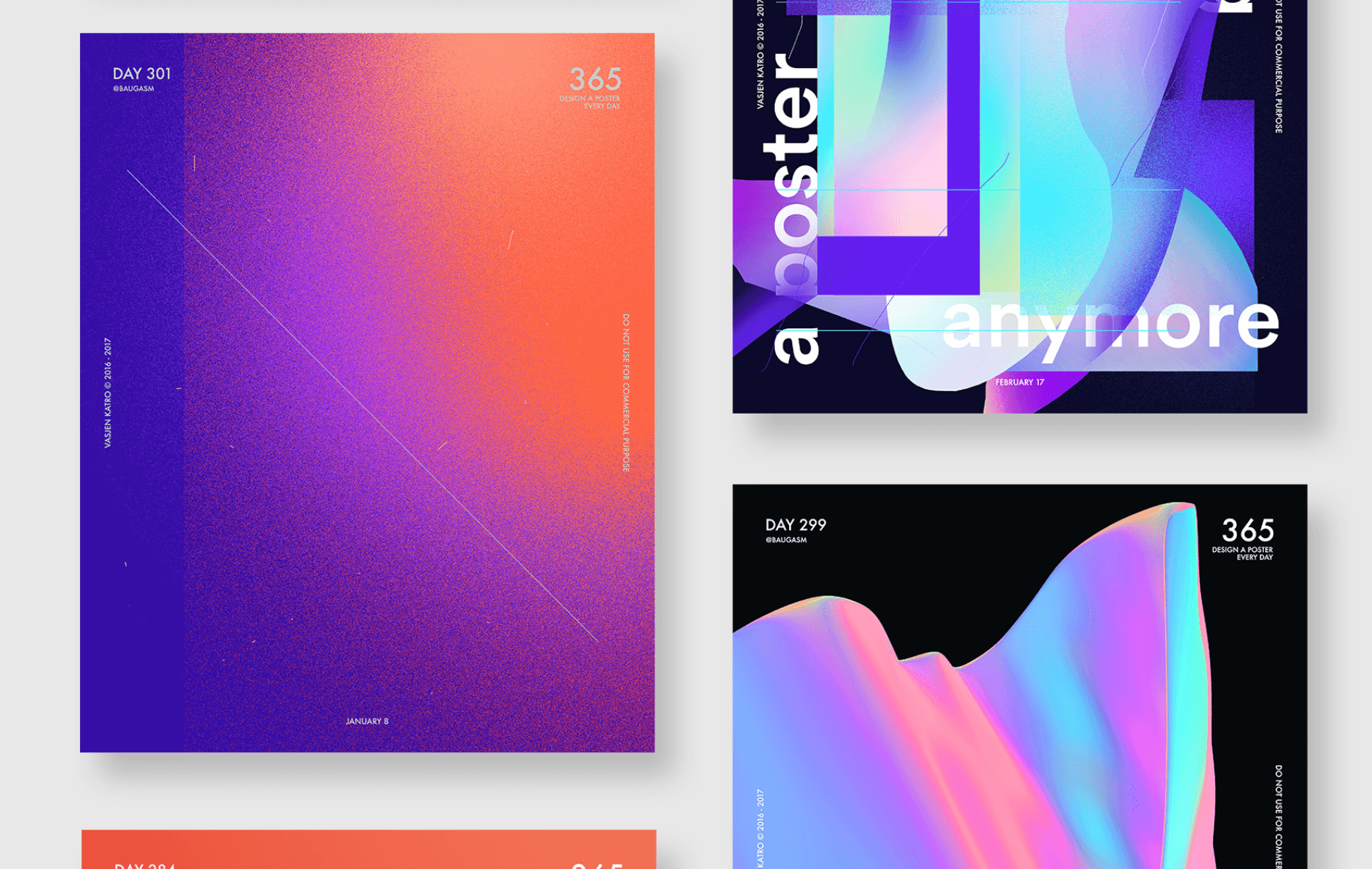 Posters displaying graphics that include textured gradients.