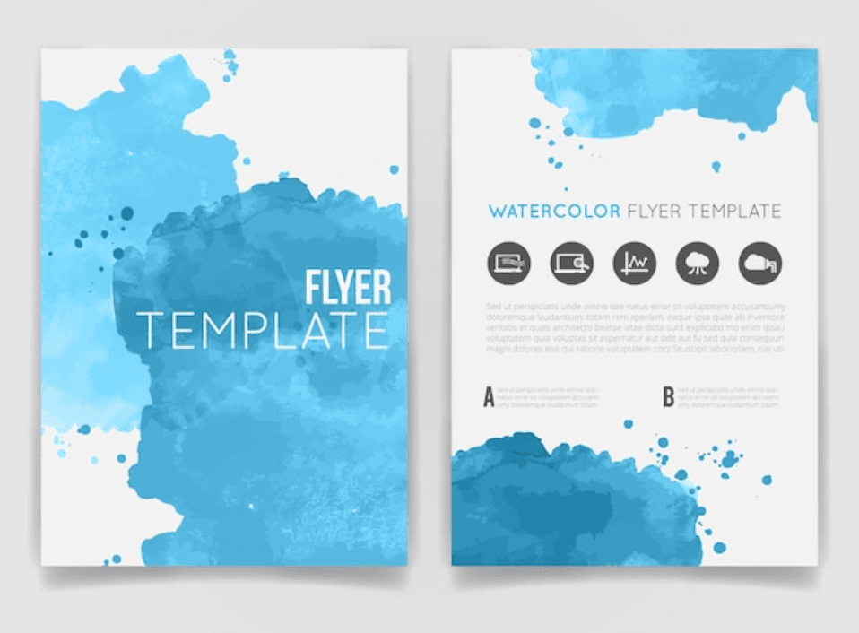 Flyers with watercolor design elements included.