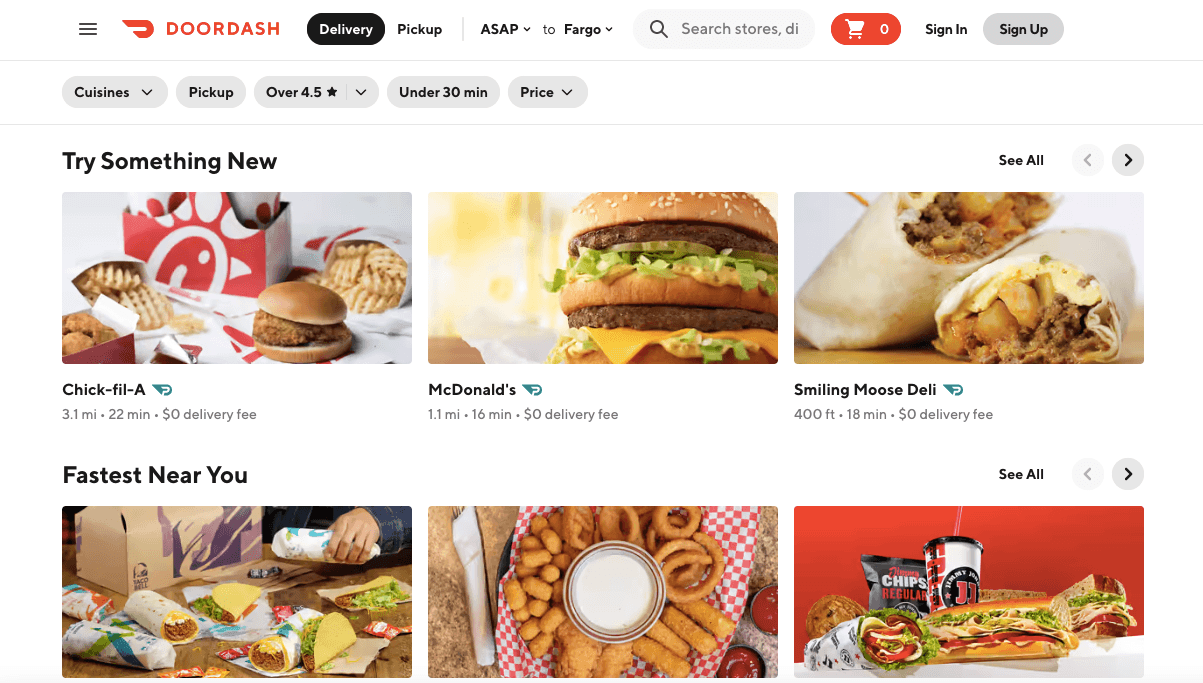 DoorDash home page