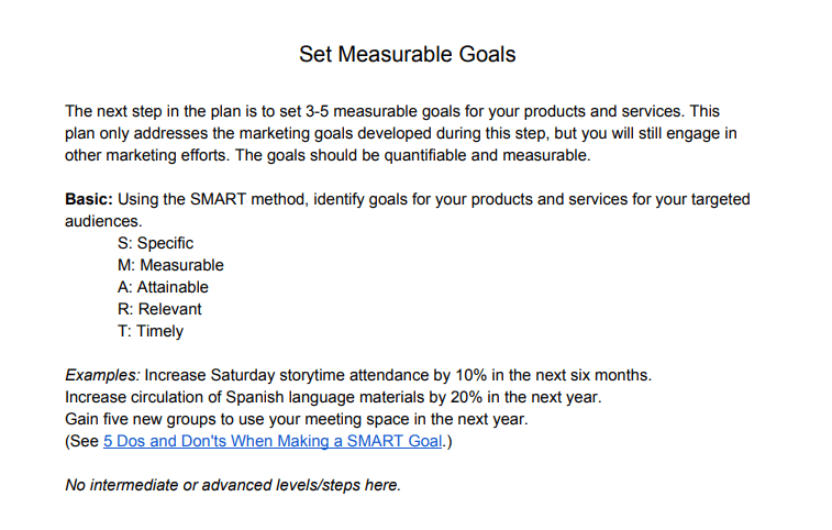 Example of creating SMART goals